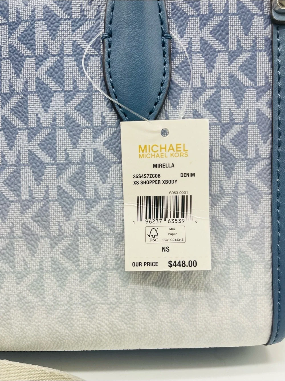 Michael Kors Mirella Extra-Small Ombré Logo Crossbody XBODY Shopper Denim  NWT